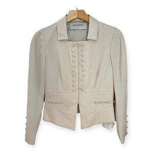 NWT Valentino Beige Silk Buttoned Fitted Blazer Jacket